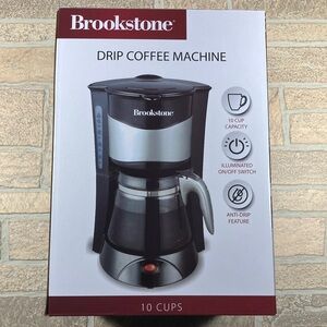 NEW Brookstone Silver and Black 10 Cups Drip Coffee Maker